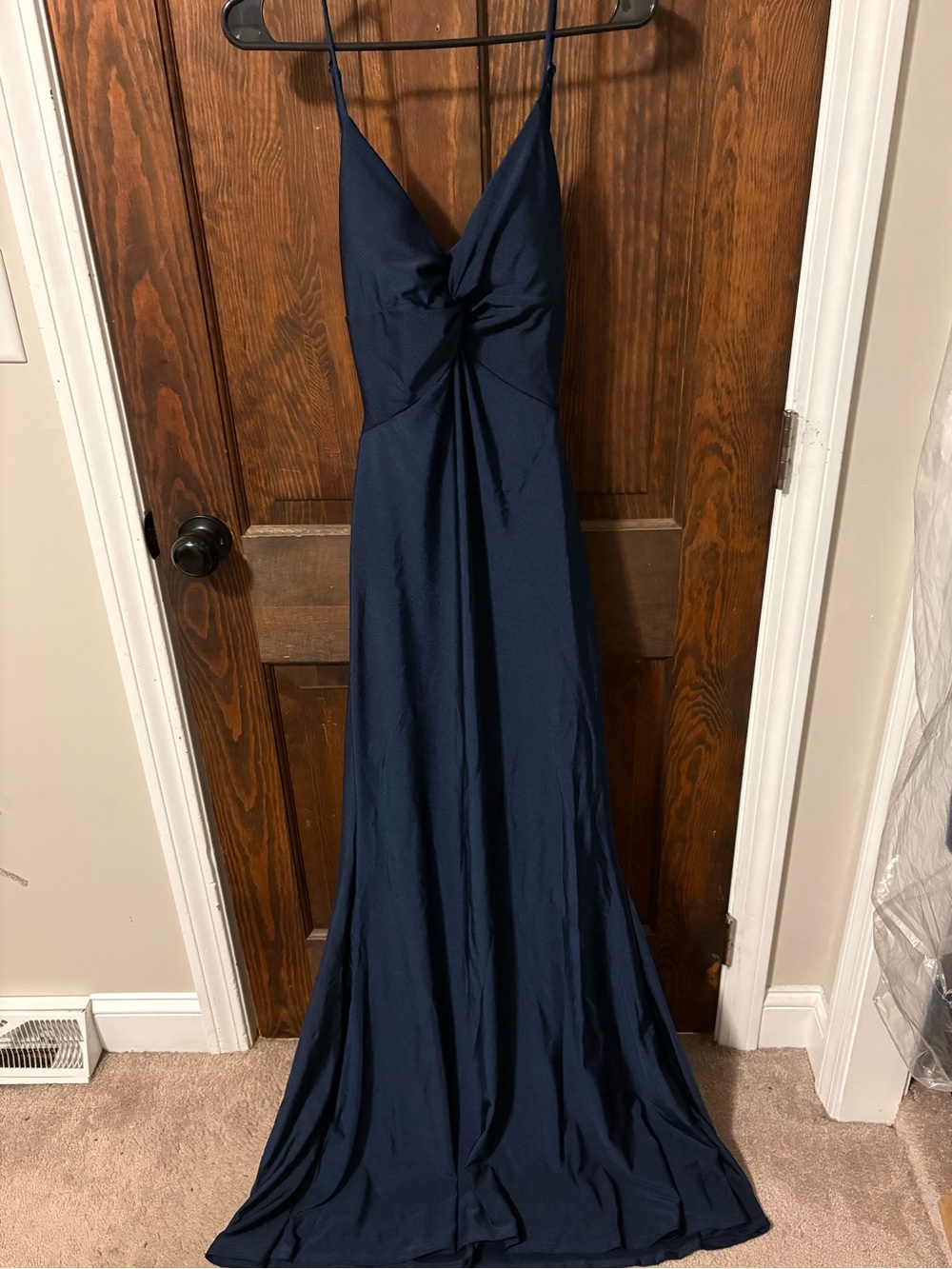 Windsor Navy Twist-Front Spaghetti Strap Formal Dress